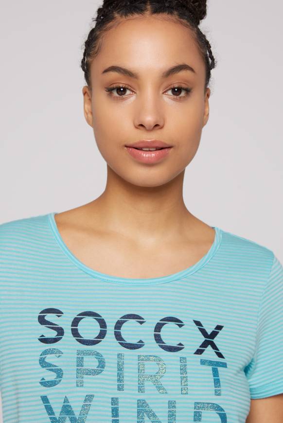 Soccx T-Shirt Mit Tonigen Streifen Und Glitter Print Coast Blue