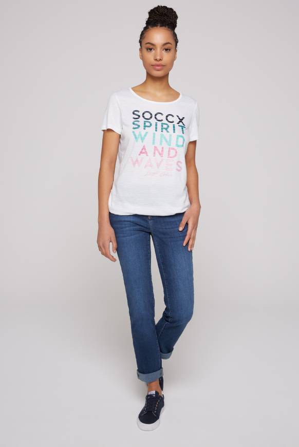 Soccx T-Shirt Mit Tonigen Streifen Und Glitter Print Opticwhite