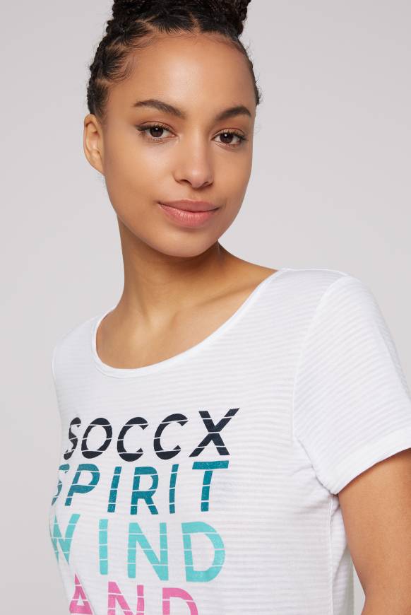 Soccx T-Shirt Mit Tonigen Streifen Und Glitter Print Opticwhite