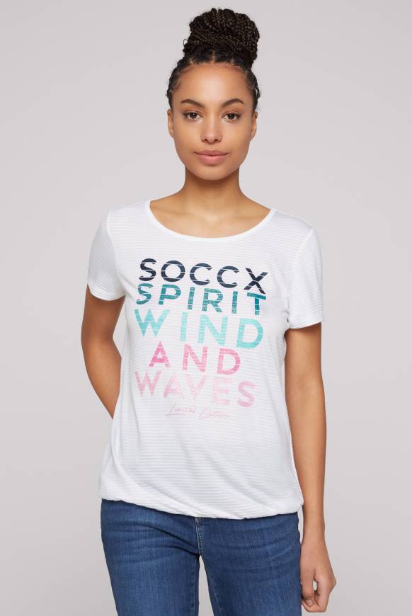 Soccx T-Shirt mit tonigen Streifen und Glitter Print opticwhite