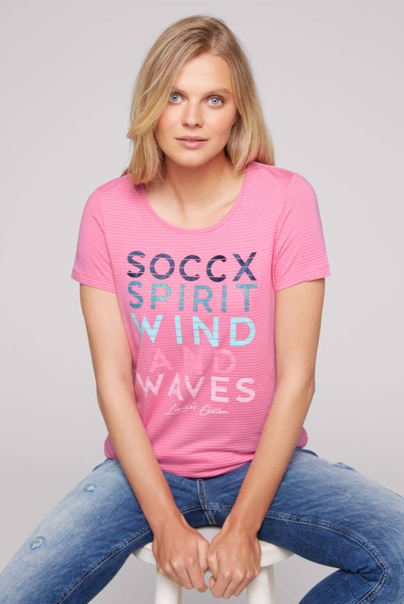 Soccx T-Shirt mit tonigen Streifen und Glitter Print pink punch