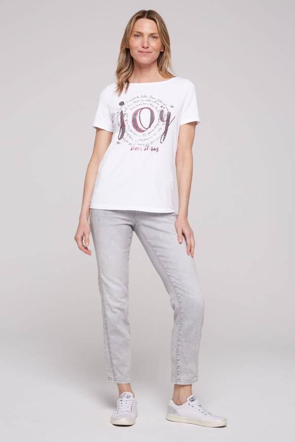 Soccx T-Shirt Mit U-Boot-Ausschnitt Und Artwork Opticwhite