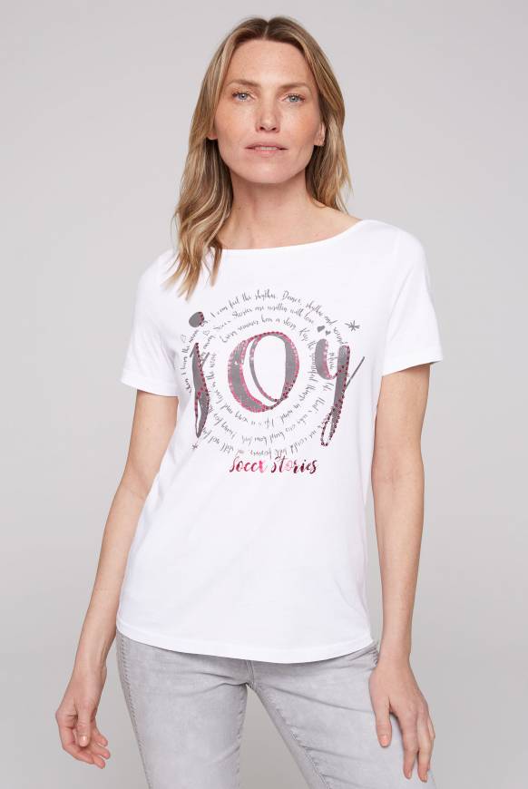 Soccx T-Shirt mit U-Boot-Ausschnitt und Artwork opticwhite