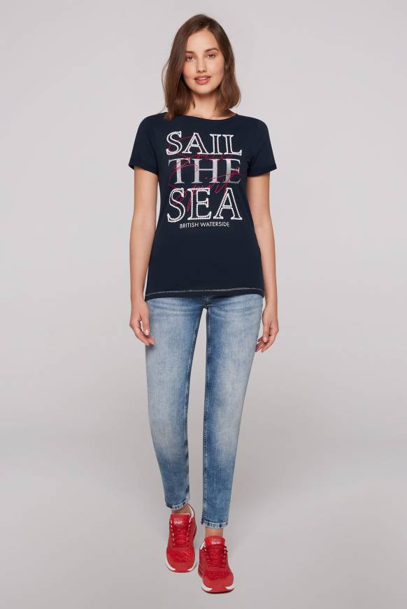 Soccx T-Shirt Mit U-Boot-Ausschnitt Und Glossy-Pailletten-Print Blue Navy
