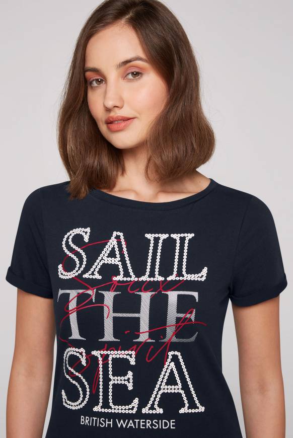 Soccx T-Shirt Mit U-Boot-Ausschnitt Und Glossy-Pailletten-Print Blue Navy