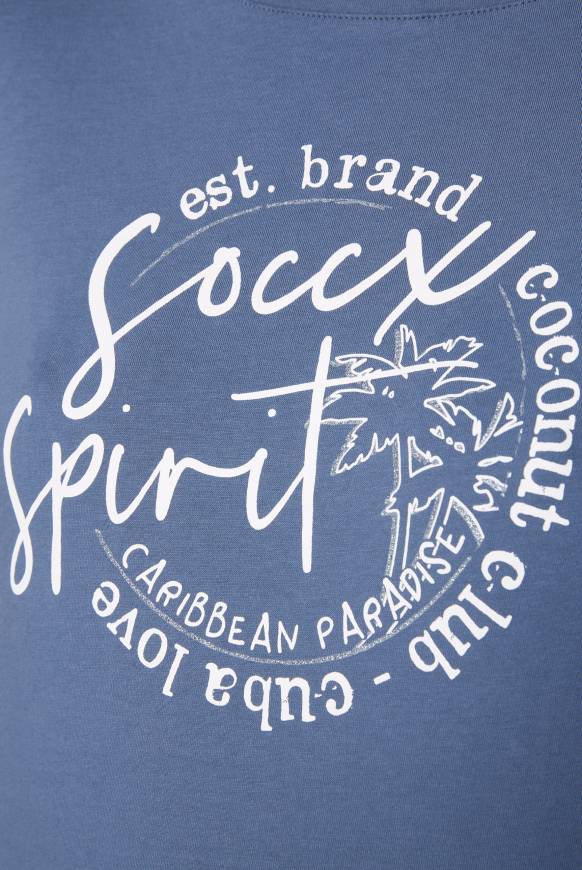 Soccx T-Shirt Mit U-Boot-Ausschnitt Und Label Print Blue Haze