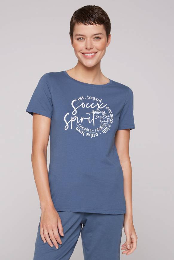Soccx T-Shirt mit U-Boot-Ausschnitt und Label Print blue haze