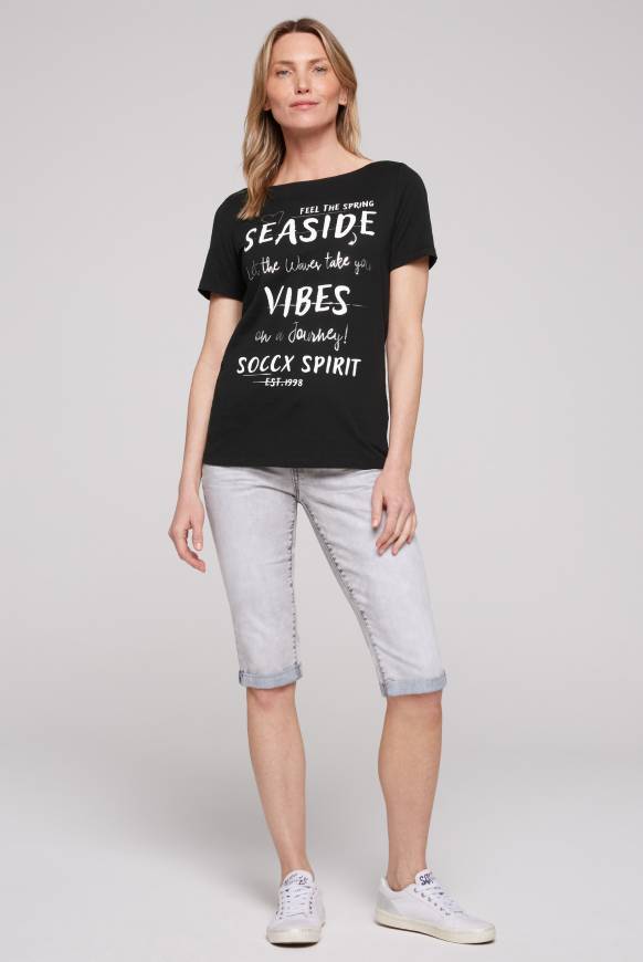 Soccx T-Shirt Mit U-Boot-Ausschnitt Und Wording Print Black