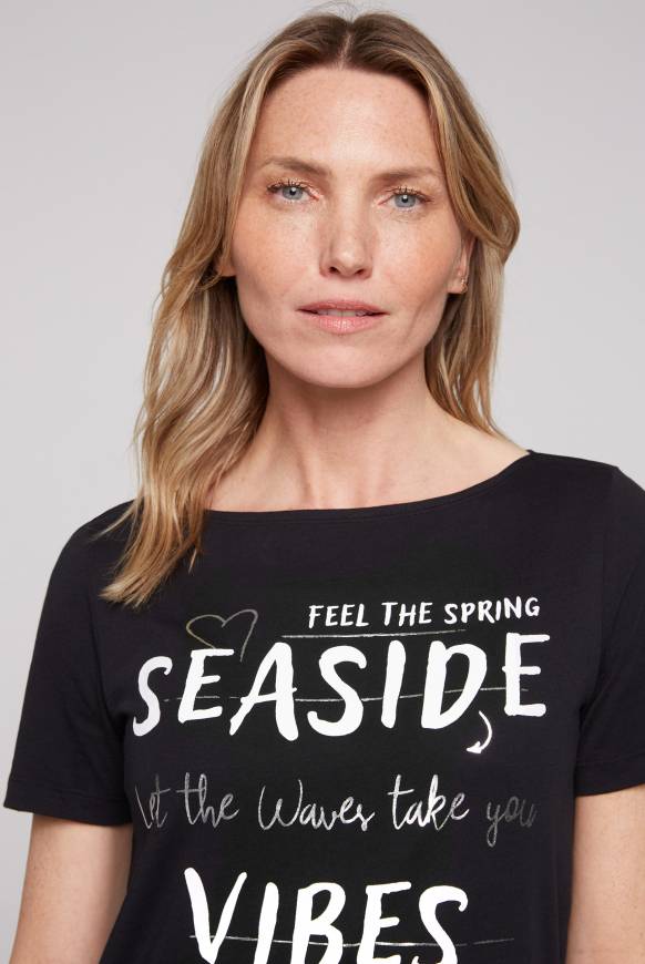 Soccx T-Shirt Mit U-Boot-Ausschnitt Und Wording Print Black