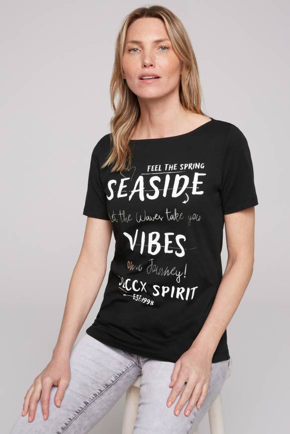Soccx T-Shirt mit U-Boot-Ausschnitt und Wording Print black