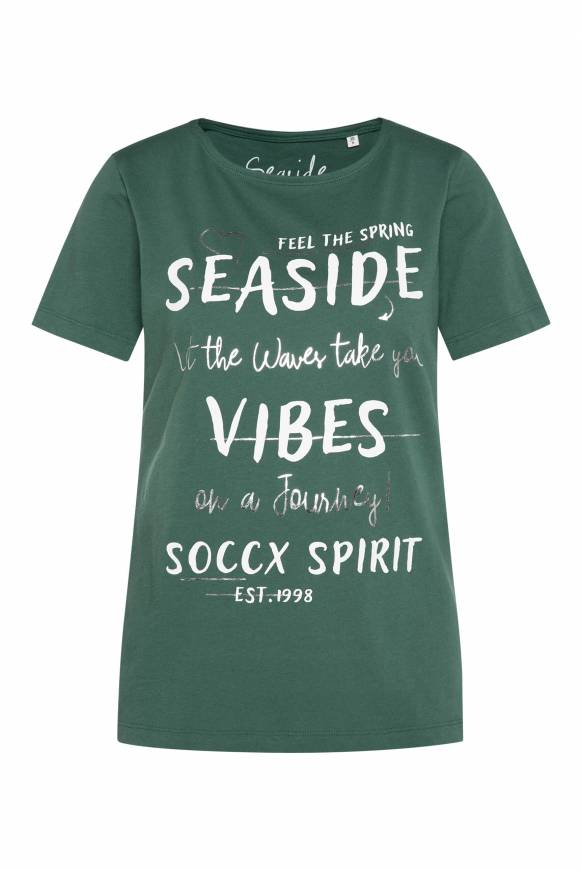 Soccx T-Shirt Mit U-Boot-Ausschnitt Und Wording Print Dark Green