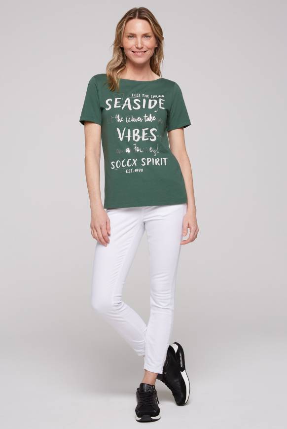 Soccx T-Shirt Mit U-Boot-Ausschnitt Und Wording Print Dark Green