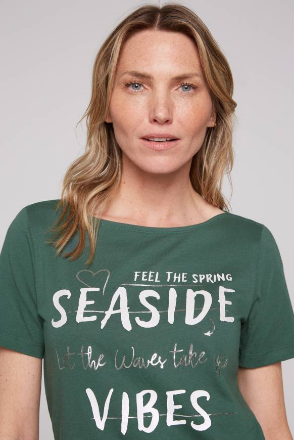 Soccx T-Shirt Mit U-Boot-Ausschnitt Und Wording Print Dark Green
