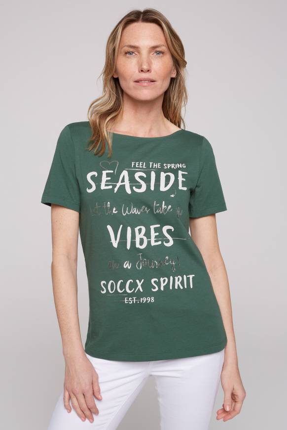 Soccx T-Shirt mit U-Boot-Ausschnitt und Wording Print dark green
