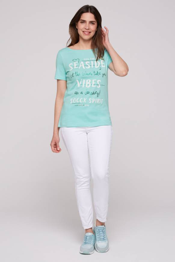 Soccx T-Shirt Mit U-Boot-Ausschnitt Und Wording Print Flash Aqua