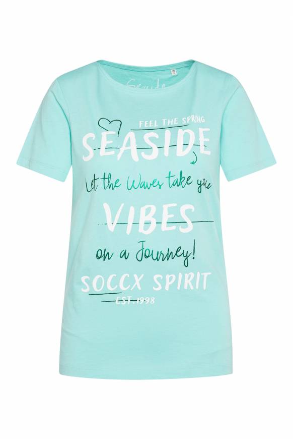 Soccx T-Shirt Mit U-Boot-Ausschnitt Und Wording Print Flash Aqua