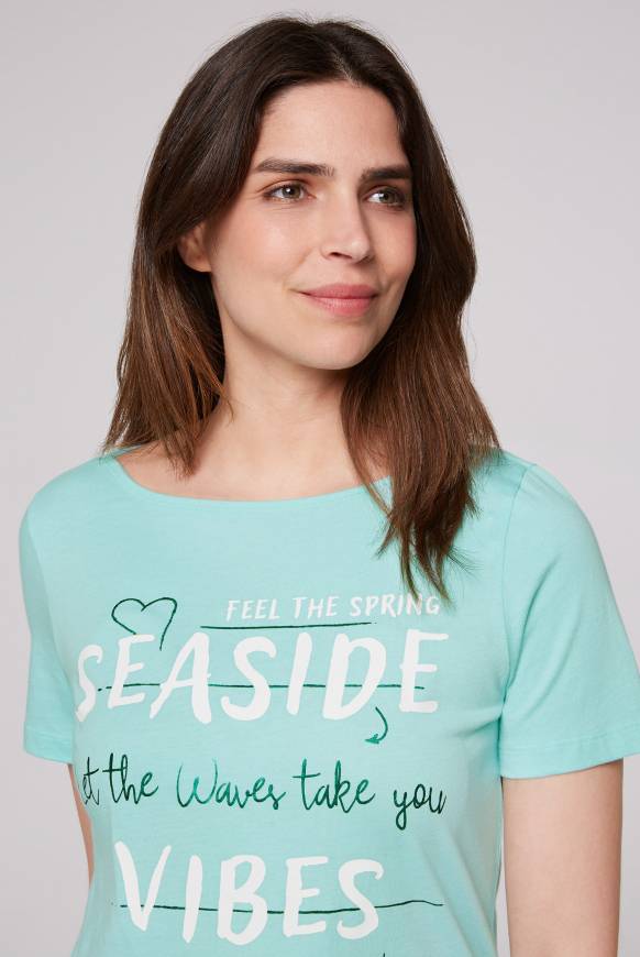 Soccx T-Shirt Mit U-Boot-Ausschnitt Und Wording Print Flash Aqua