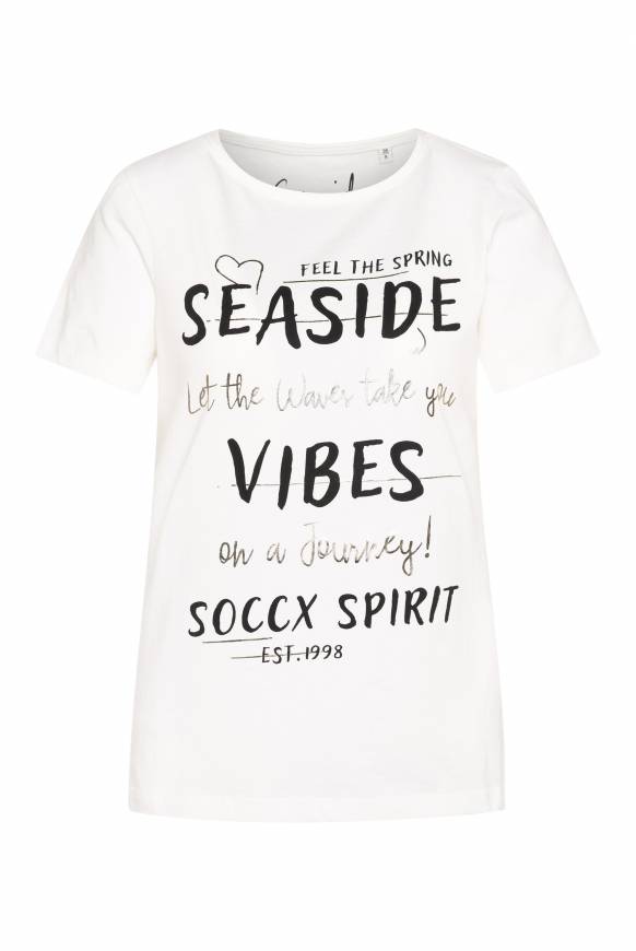 Soccx T-Shirt Mit U-Boot-Ausschnitt Und Wording Print Ivory