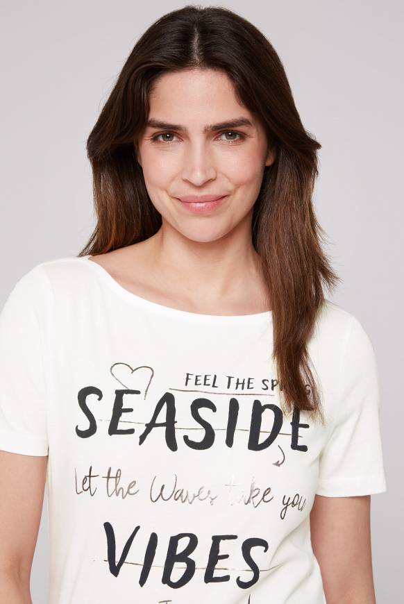 Soccx T-Shirt Mit U-Boot-Ausschnitt Und Wording Print Ivory