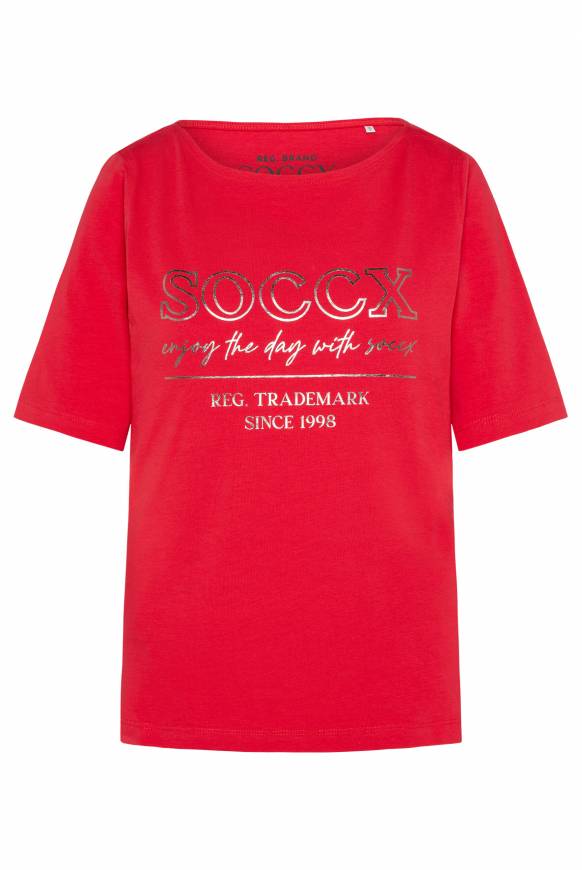 Soccx T-Shirt Mit U-Bootausschnitt Und Print Clear Red