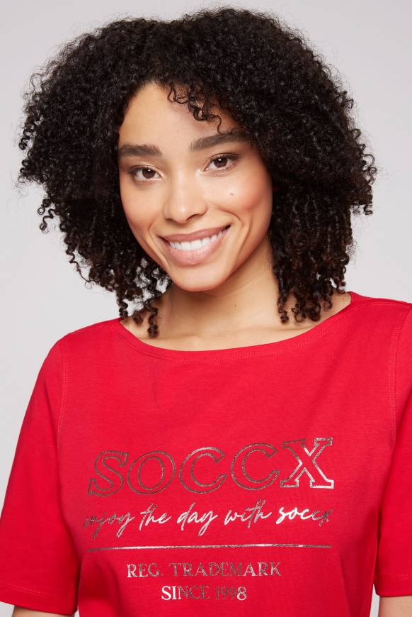 Soccx T-Shirt Mit U-Bootausschnitt Und Print Clear Red