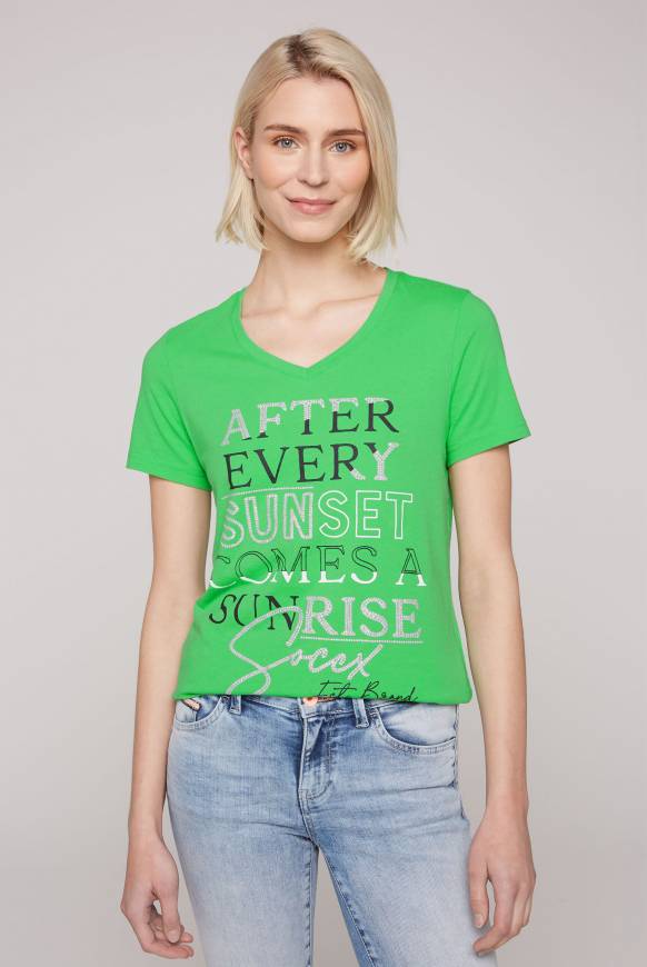 Soccx T-Shirt mit V-Ausschnitt und Artwork bright kiwi