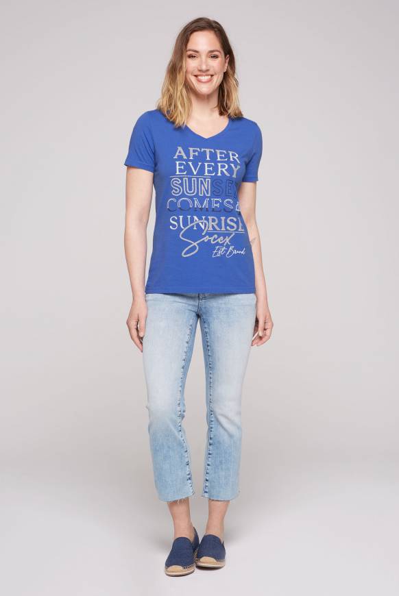 Soccx T-Shirt Mit V-Ausschnitt Und Artwork Heaven Blue