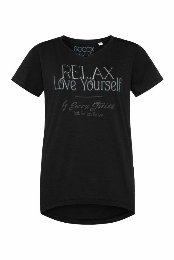 Soccx T-Shirt Mit V-Ausschnitt Und Glitter Wording Black