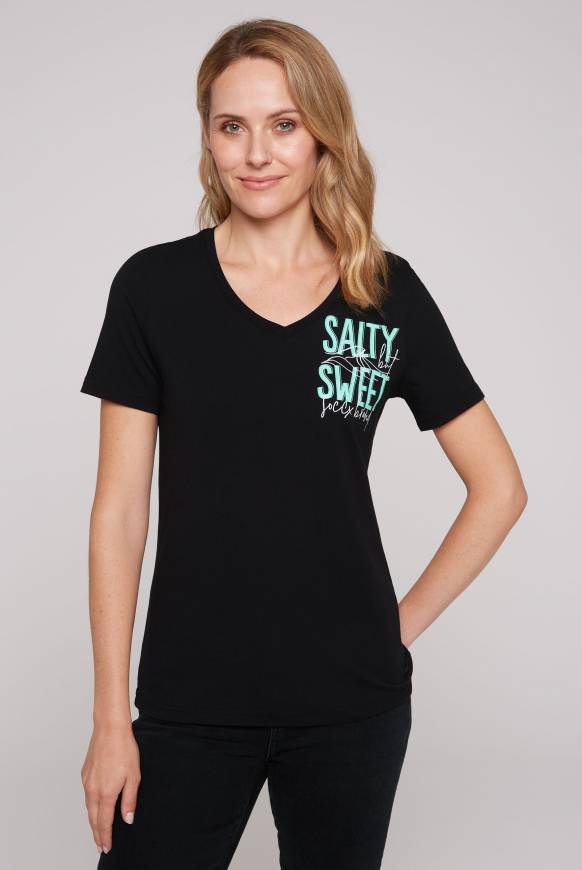 Soccx T-Shirt mit V-Ausschnitt und Label Print black