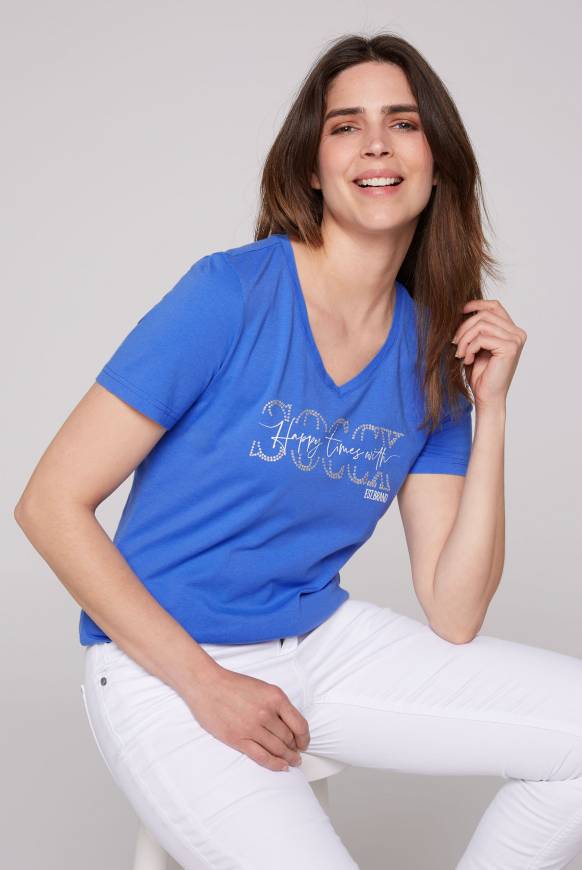 Soccx T-Shirt mit V-Ausschnitt und Logo Artwork deep sky