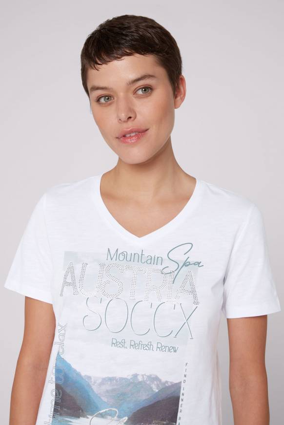 Soccx T-Shirt Mit V-Ausschnitt Und Photoprint Opticwhite
