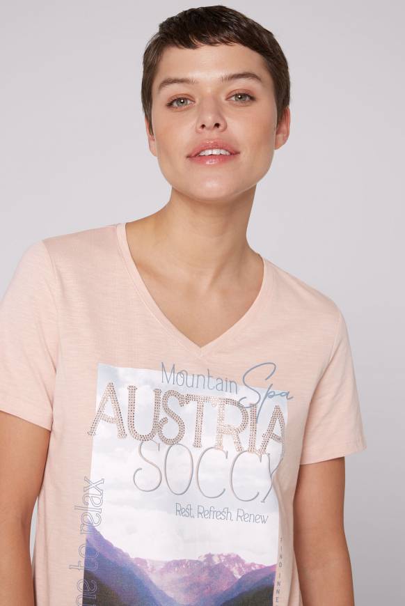 Soccx T-Shirt Mit V-Ausschnitt Und Photoprint Rose Blush