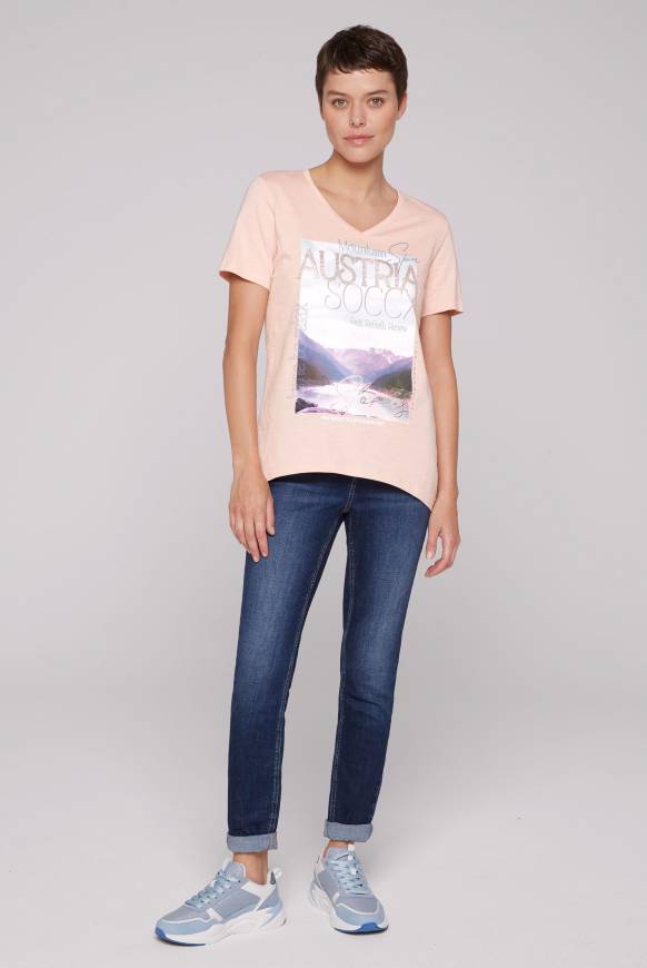 Soccx T-Shirt Mit V-Ausschnitt Und Photoprint Rose Blush