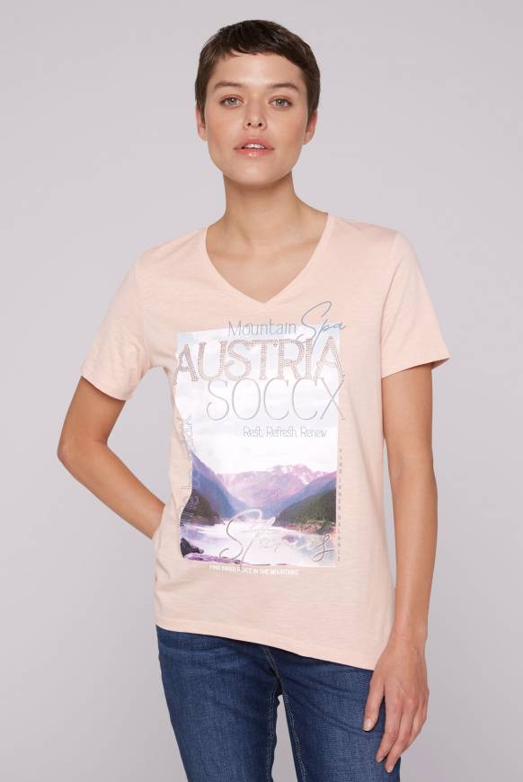 Soccx T-Shirt mit V-Ausschnitt und Photoprint rose blush