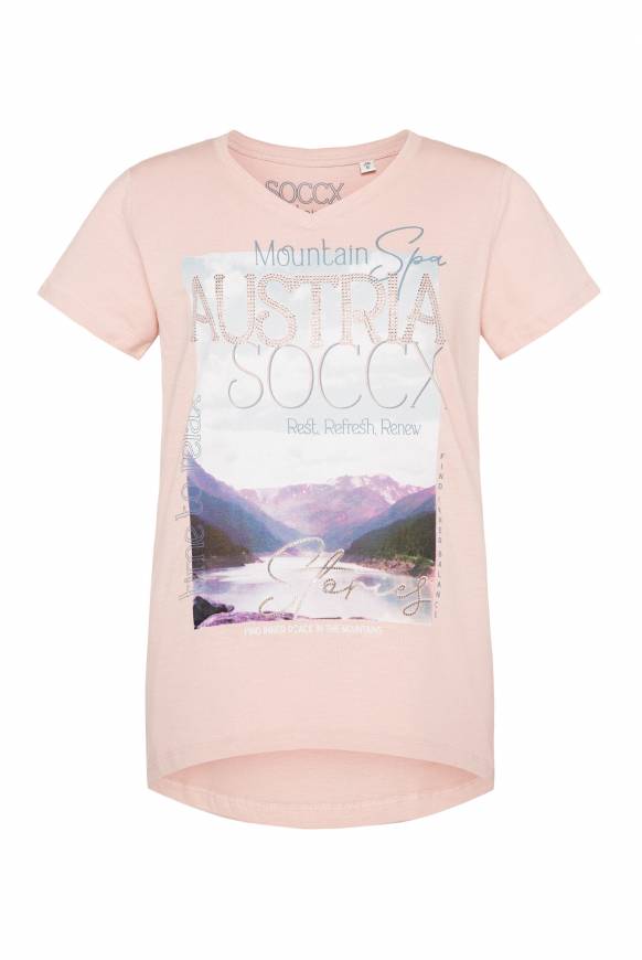 Soccx T-Shirt Mit V-Ausschnitt Und Photoprint Rose Blush