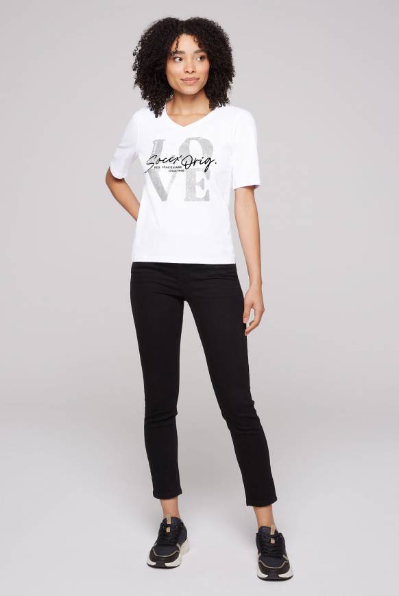 Soccx T-Shirt Mit V-Ausschnitt Und Print Opticwhite