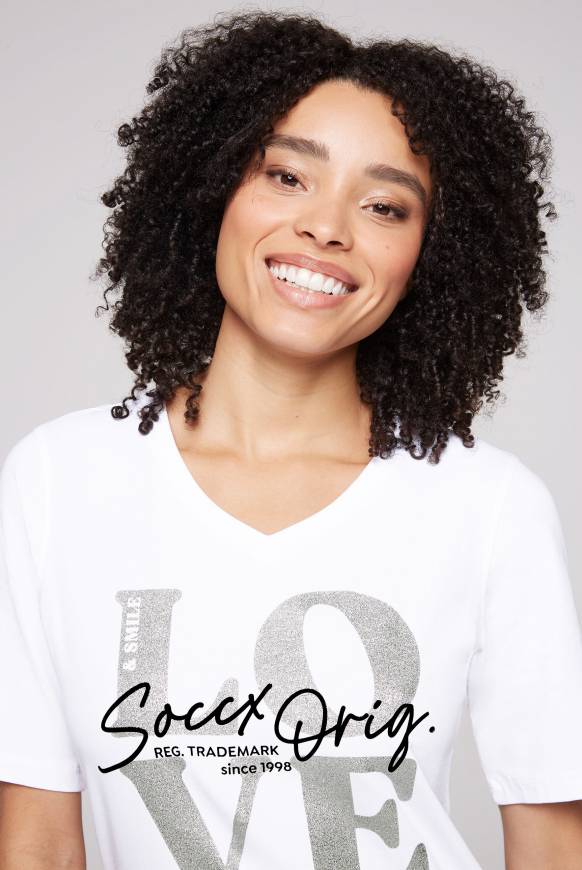 Soccx T-Shirt Mit V-Ausschnitt Und Print Opticwhite