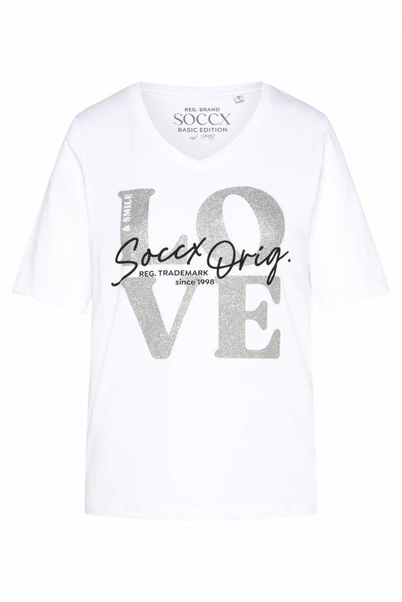 Soccx T-Shirt Mit V-Ausschnitt Und Print Opticwhite