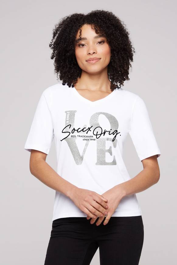 Soccx T-Shirt mit V-Ausschnitt und Print opticwhite