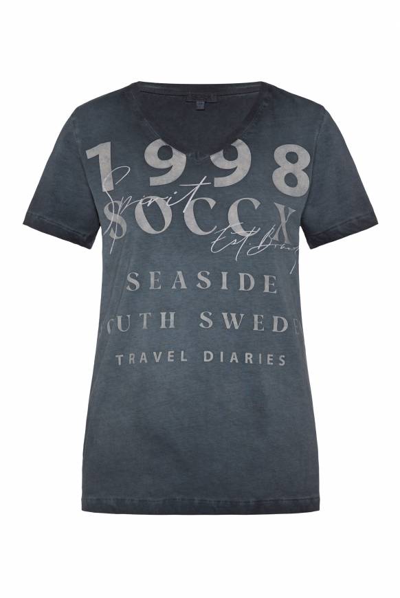 Soccx T-Shirt Mit V-Ausschnitt Und Wording Print Blue Navy