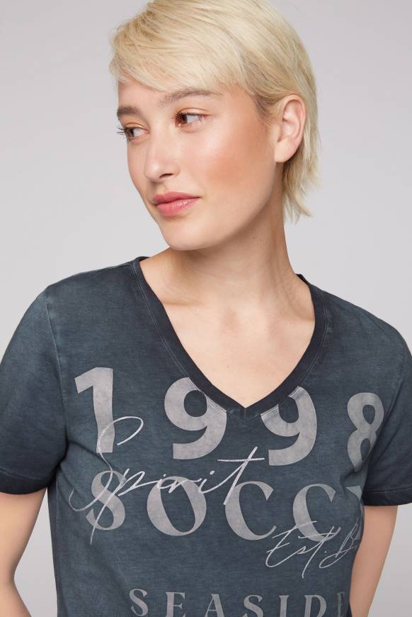 Soccx T-Shirt Mit V-Ausschnitt Und Wording Print Blue Navy