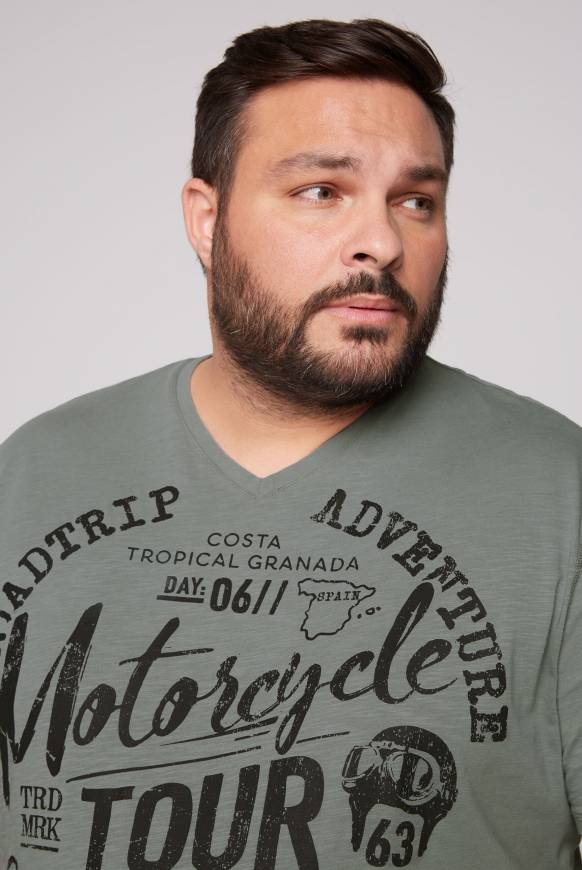 Soccx T-Shirt Mit V-Neck Und Label Prints Dusty Green M