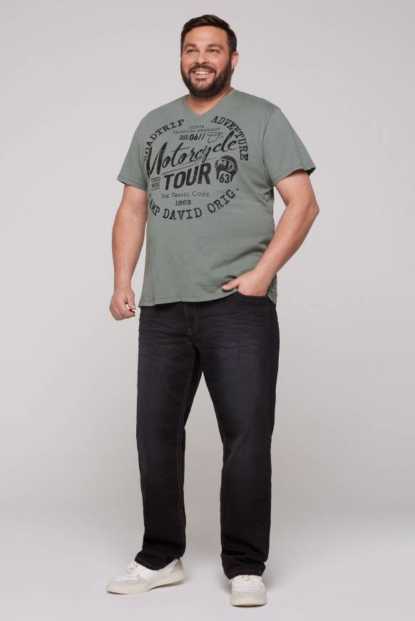 Soccx T-Shirt Mit V-Neck Und Label Prints Dusty Green M