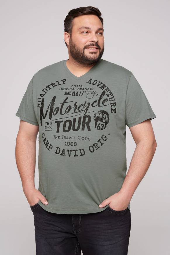 Soccx T-Shirt mit V-Neck und Label Prints dusty green M