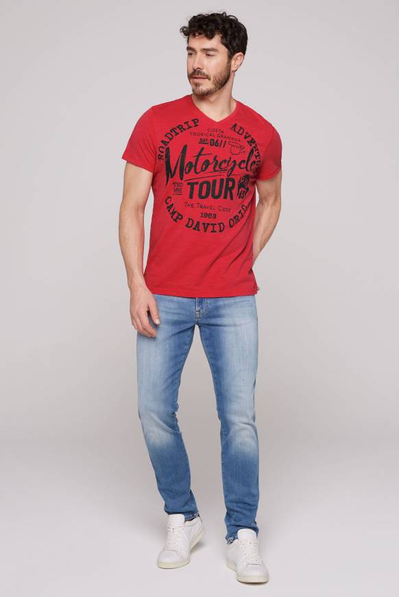Soccx T-Shirt Mit V-Neck Und Label Prints Red Orange M