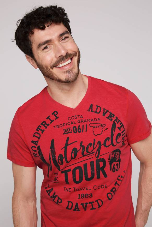 Soccx T-Shirt Mit V-Neck Und Label Prints Red Orange M