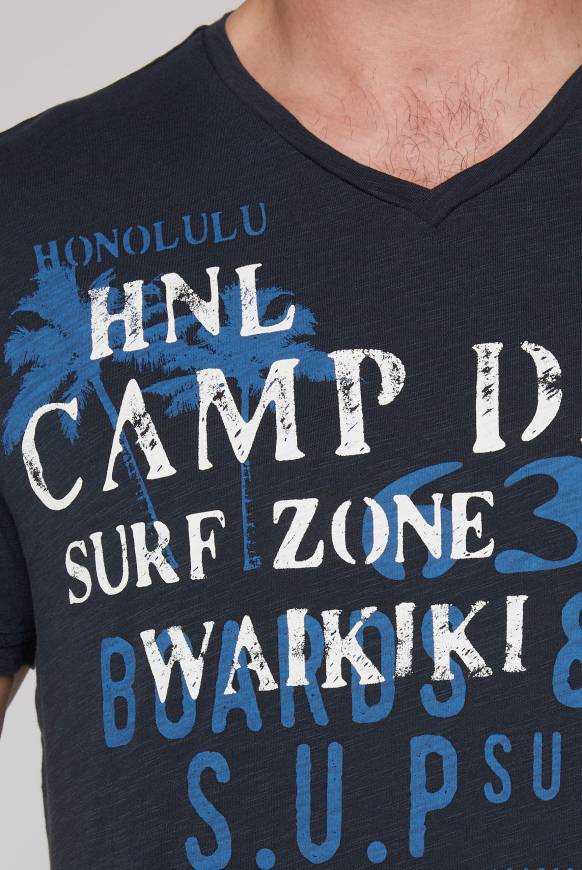 Soccx T-Shirt Mit V-Neck Und Print Artwork Classic Navy S