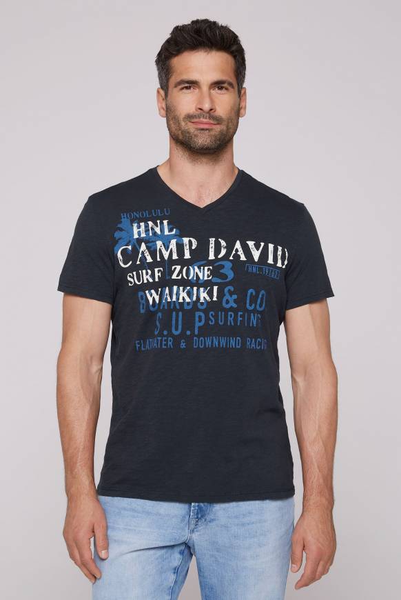 Soccx T-Shirt mit V-Neck und Print Artwork classic navy S
