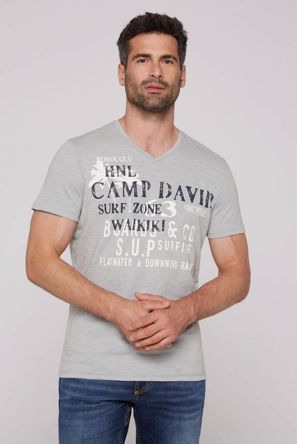 Soccx T-Shirt mit V-Neck und Print Artwork cozy blue S