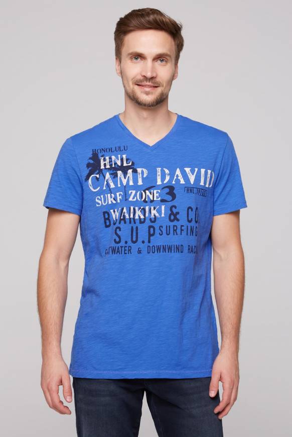 Soccx T-Shirt mit V-Neck und Print Artwork deep sky S